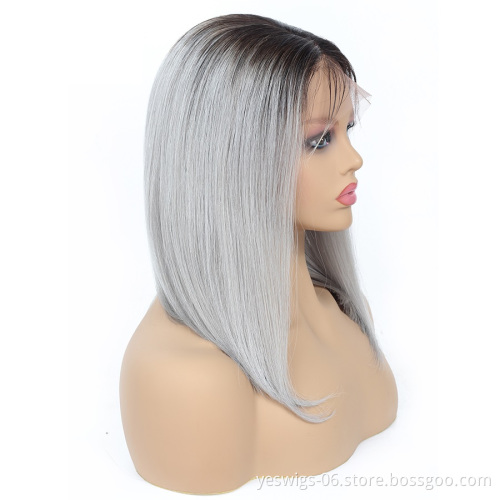 Brazilian Human Hair Short Bob Wigs 1b/gray Lace Front Wigs Ombre Hair for Women